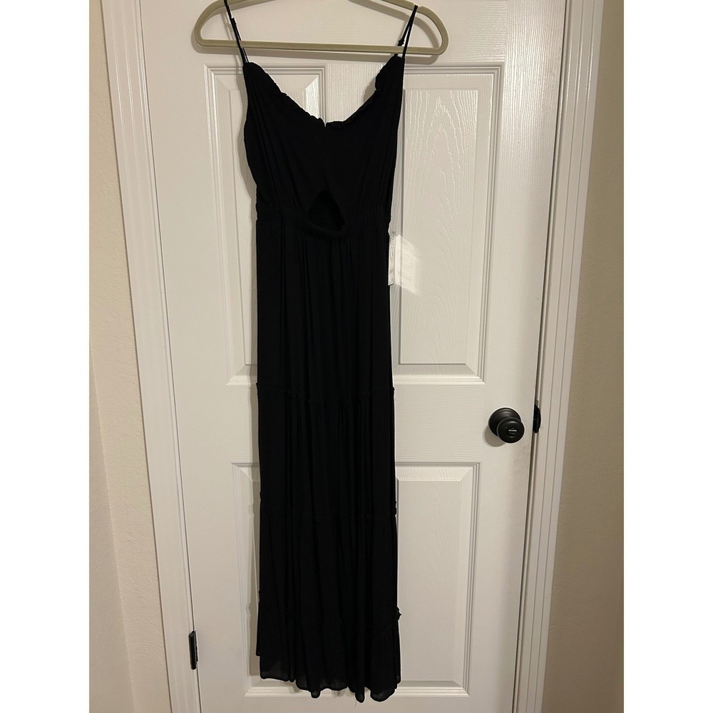 Justify Black Tiered Maxi Dress Smocked Back Ruffle Trim Rayon Size M NWT